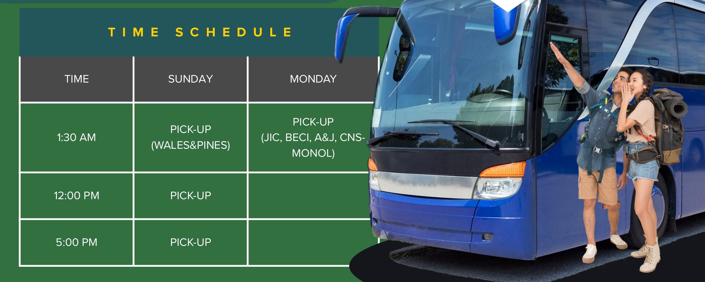 lịch trình đưa đón từ sân bay clark