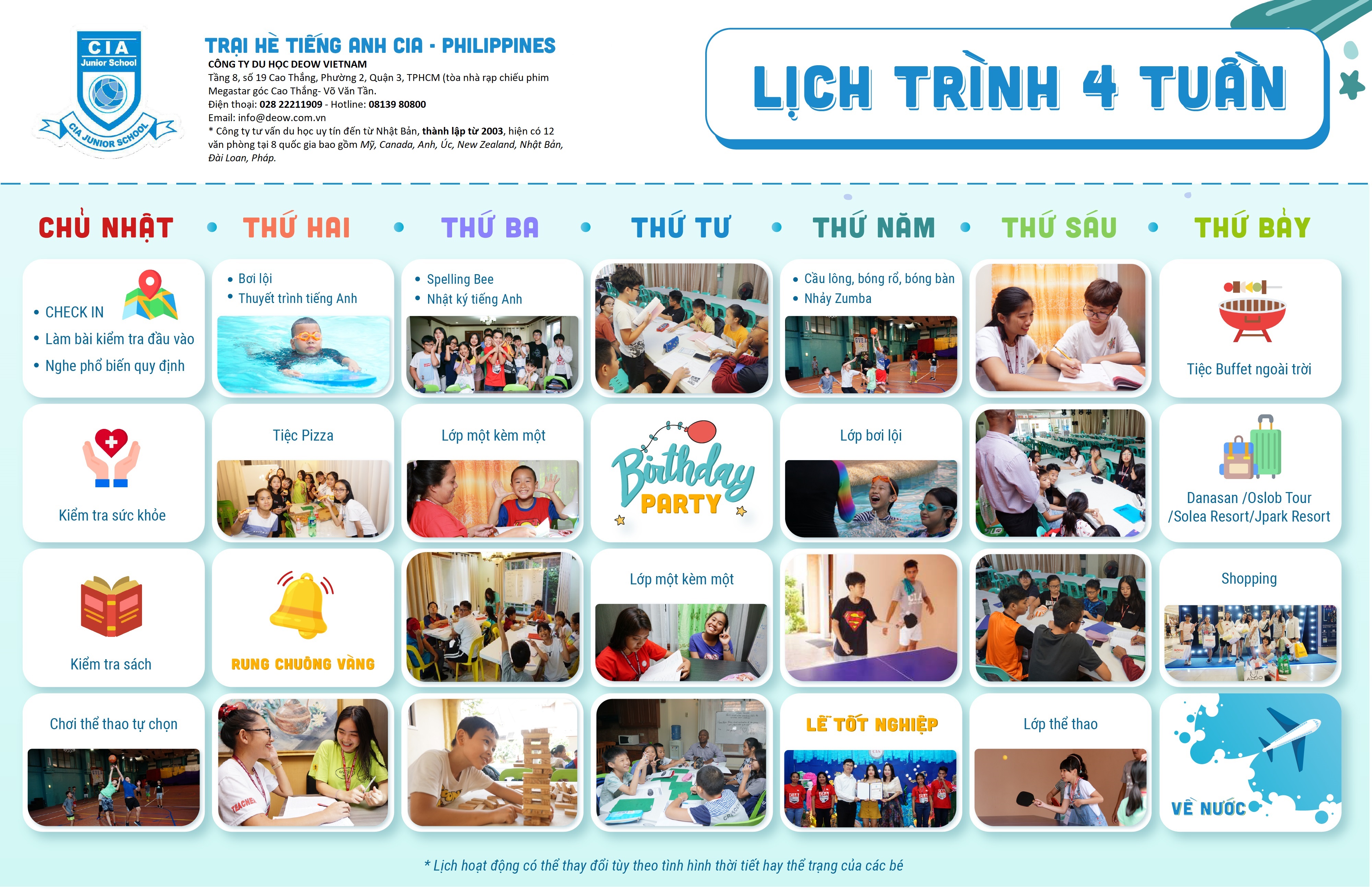 Lịch trình 4 tuần tại Trại hè Anh ngữ CIA 2023