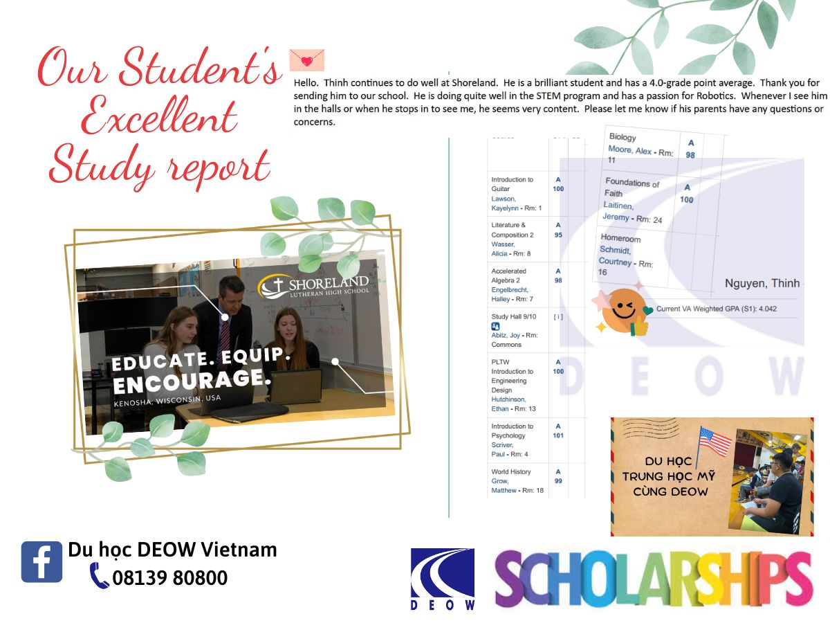 Thịnh Nguyễn đạt kết quả học tốt tại Shoreland Lutheran High School