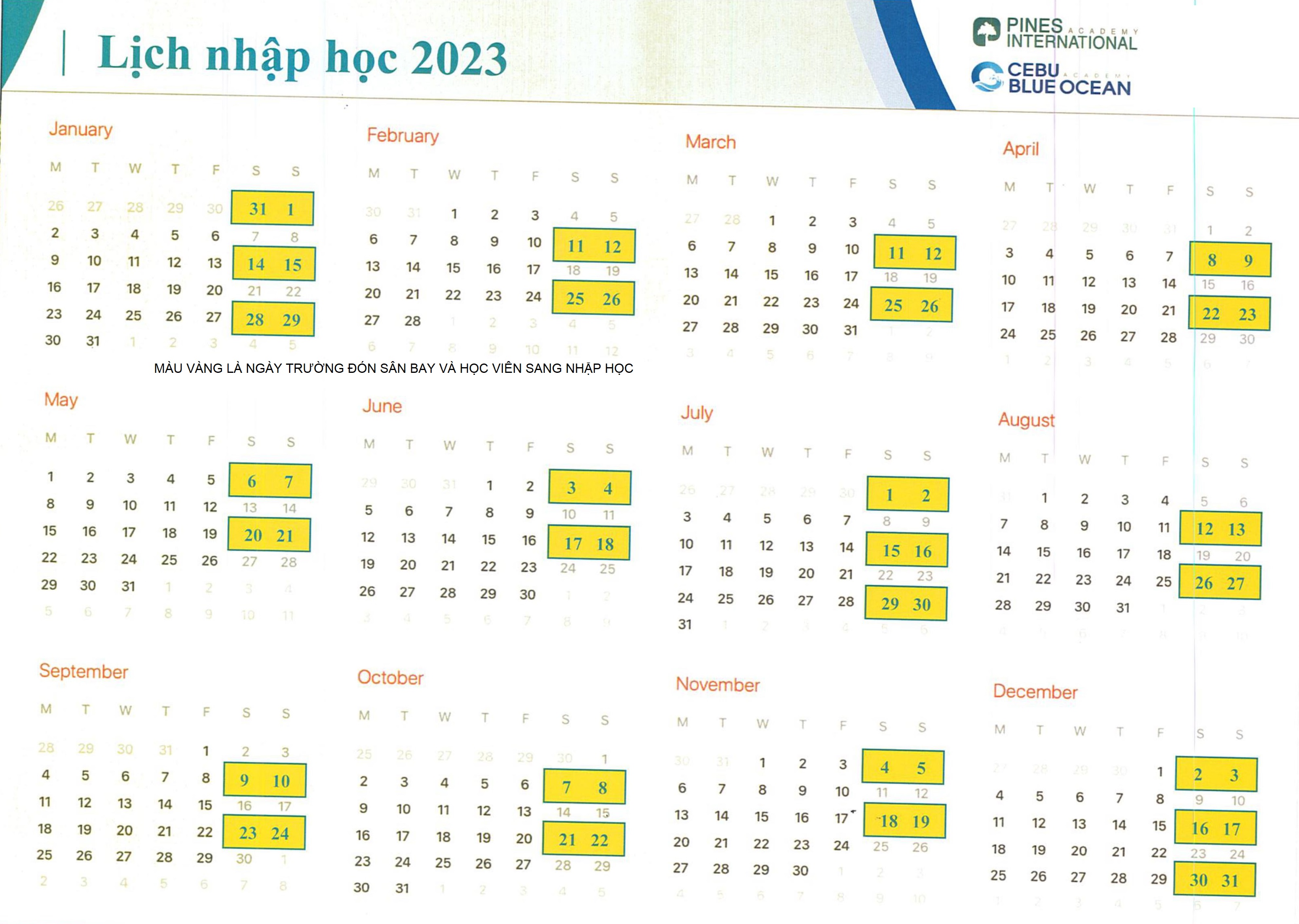 Lịch Học Viên Sang Nhập Học Philippines 2023 Trường Anh ngữ Pines và Cebu Blue Ocean