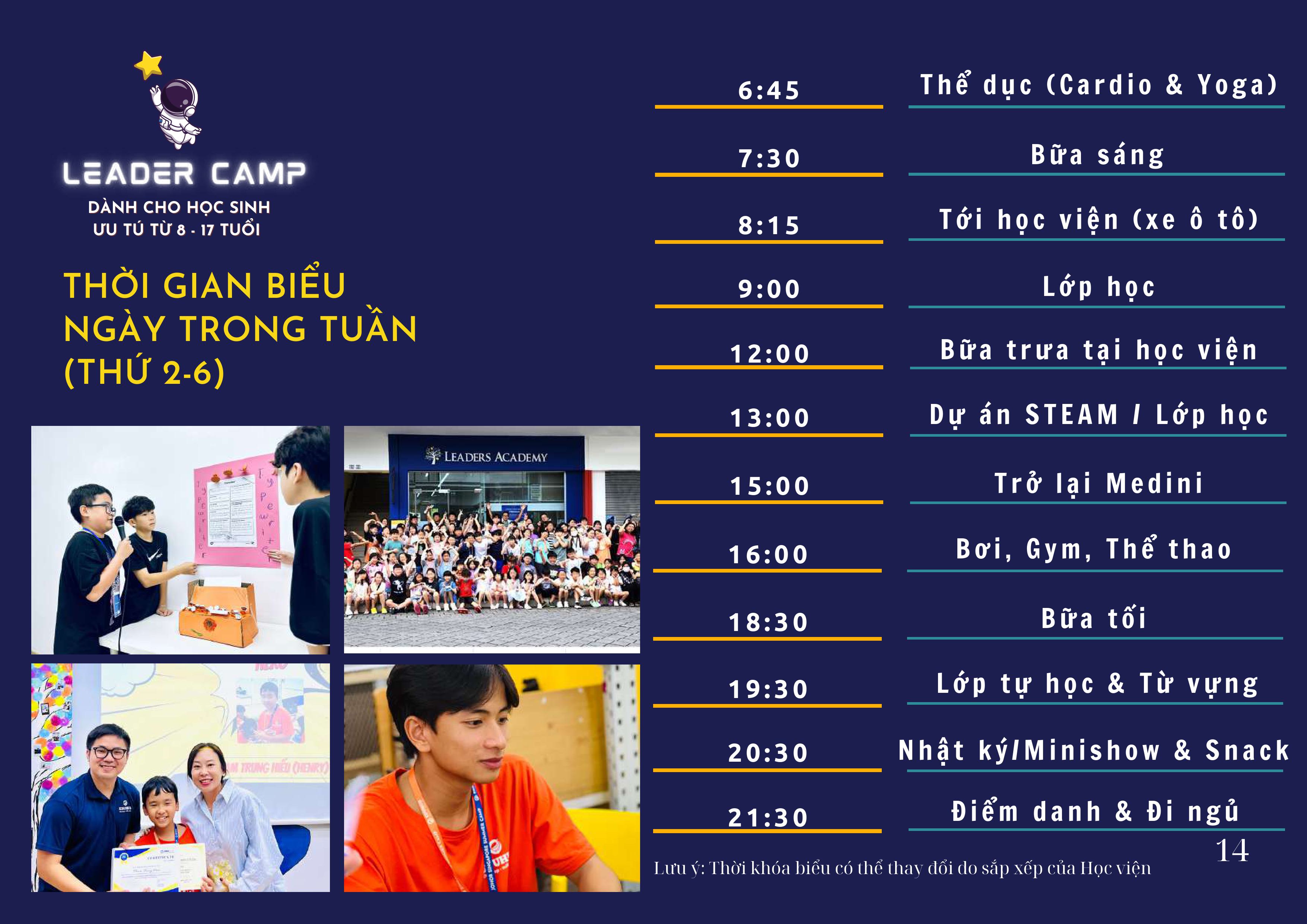 thời khóa biểu ngày trong tuần