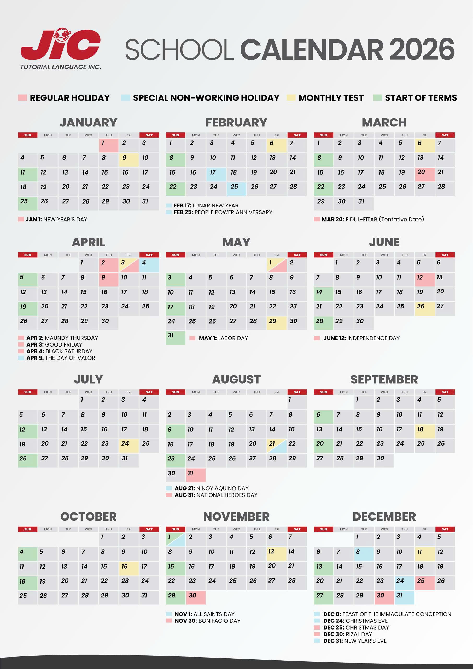 Lịch khai giảng của JIC