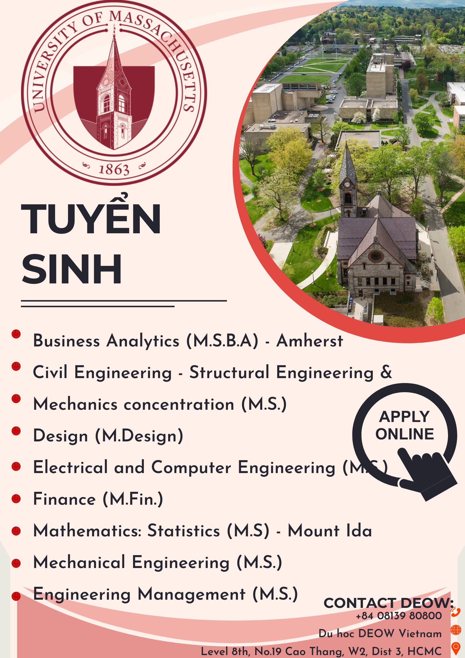 Du học Thạc Sĩ Mỹ tại Đại Học Top 60 University of Massachusetts Amherst