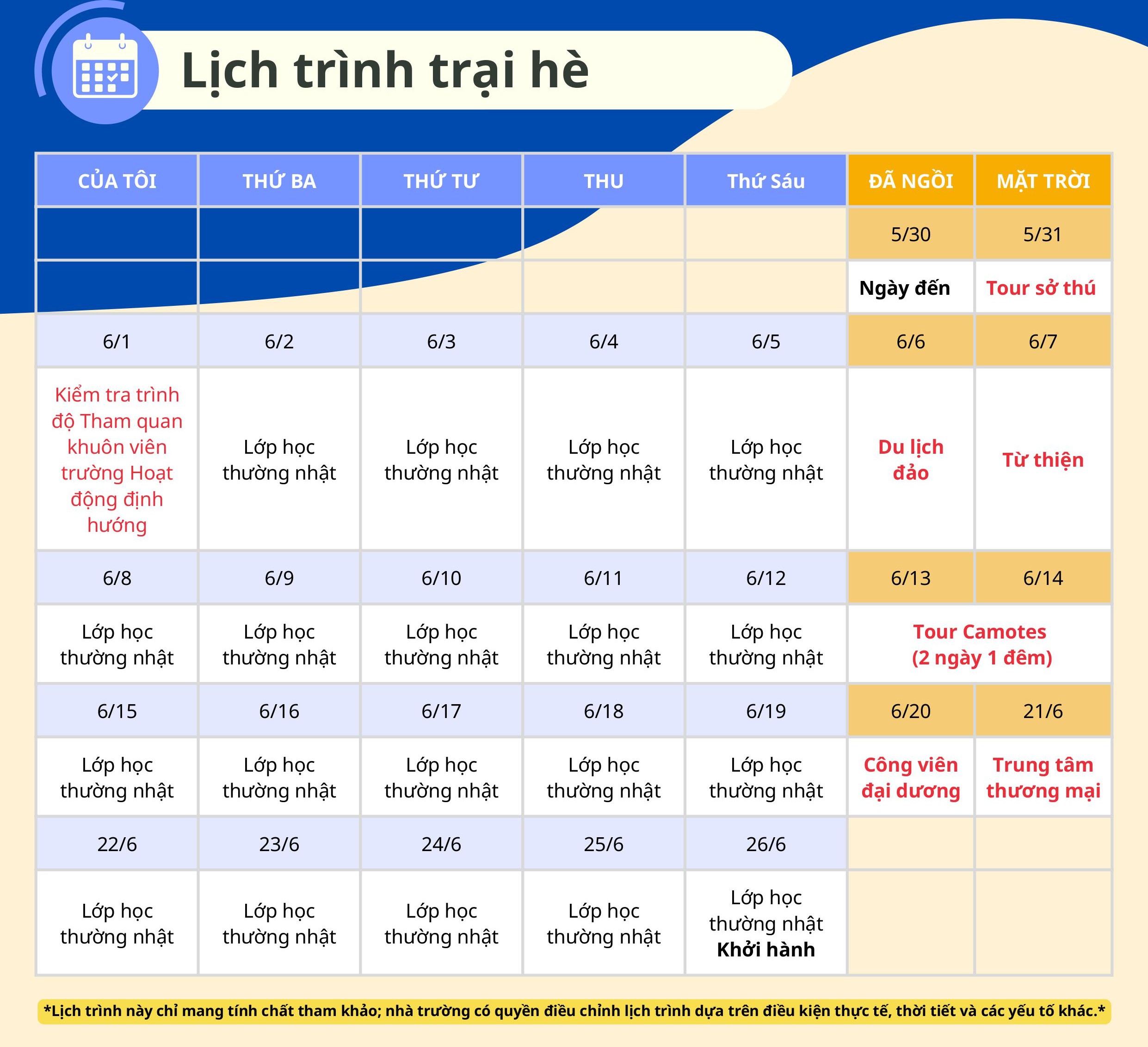 Lịch trình Trại hè