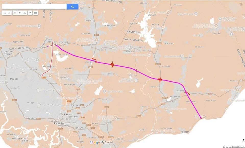 Đường cao tốc Long Thành Hồ Tràm trên bản đồ Đường cao tốc Long Thành Hồ Tràm trên bản đồ