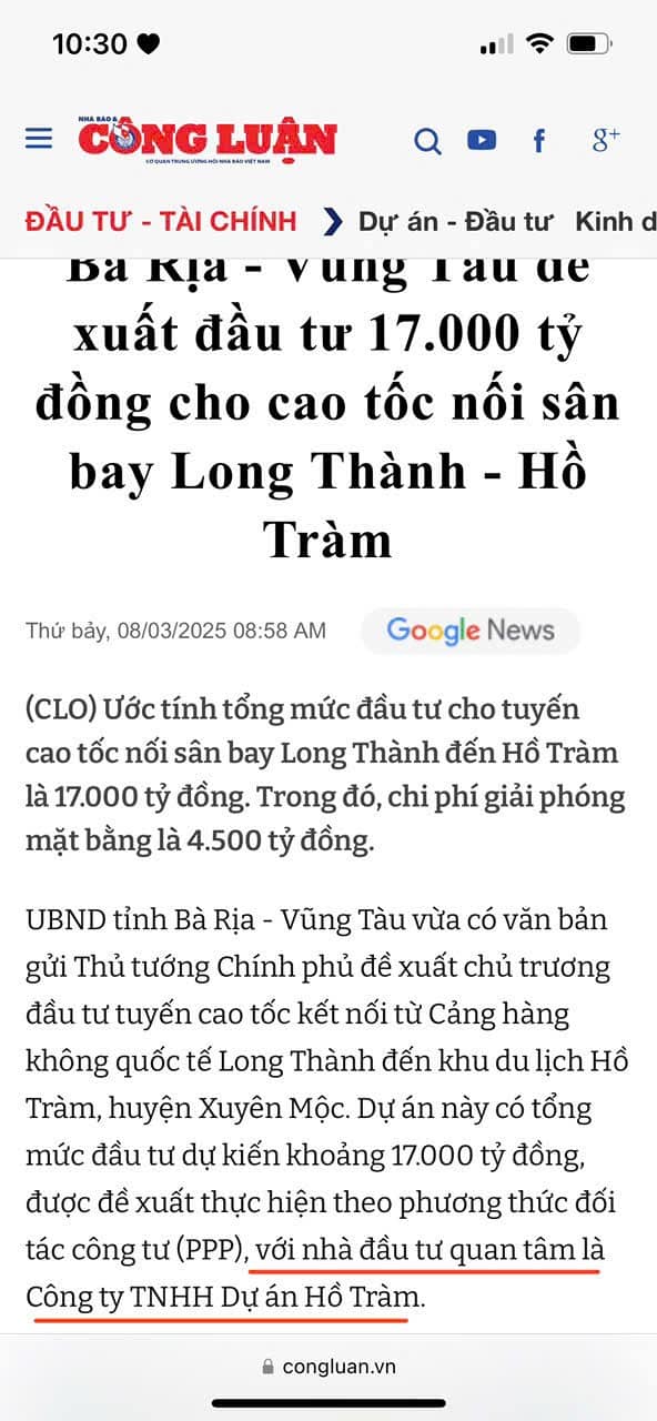 Công ty TNHH Dự án Hồ Tràm là nhà đầu tư quan tâm đến cao tốc Hồ Tràm nhất Công ty TNHH Dự án Hồ Tràm là nhà đầu tư quan tâm đến cao tốc Hồ Tràm nhất