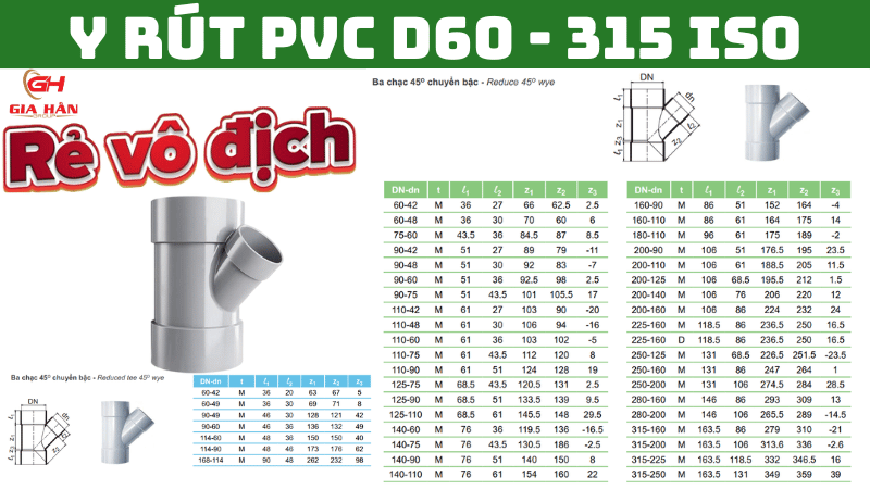 Y RÚT PVC D60 - 315 ISO TIỀN PHONG