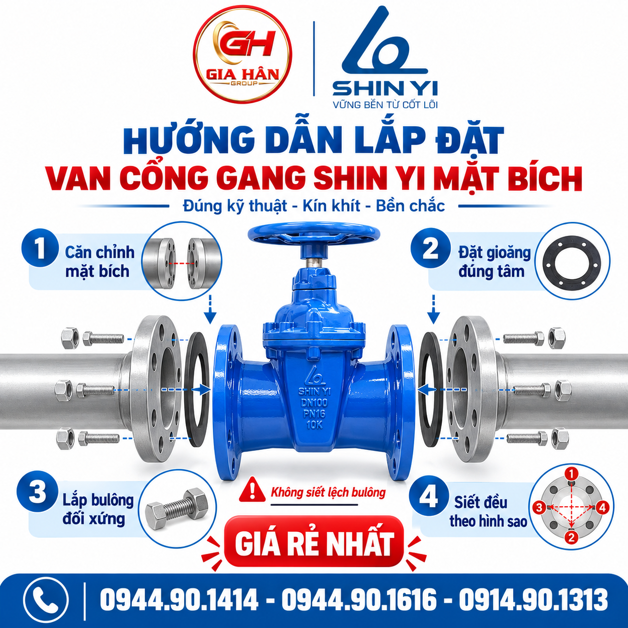 Kỹ thuật lắp đặt van cổng gang Shin Yi kết nối mặt bích với đường ống thực tế tại công trình