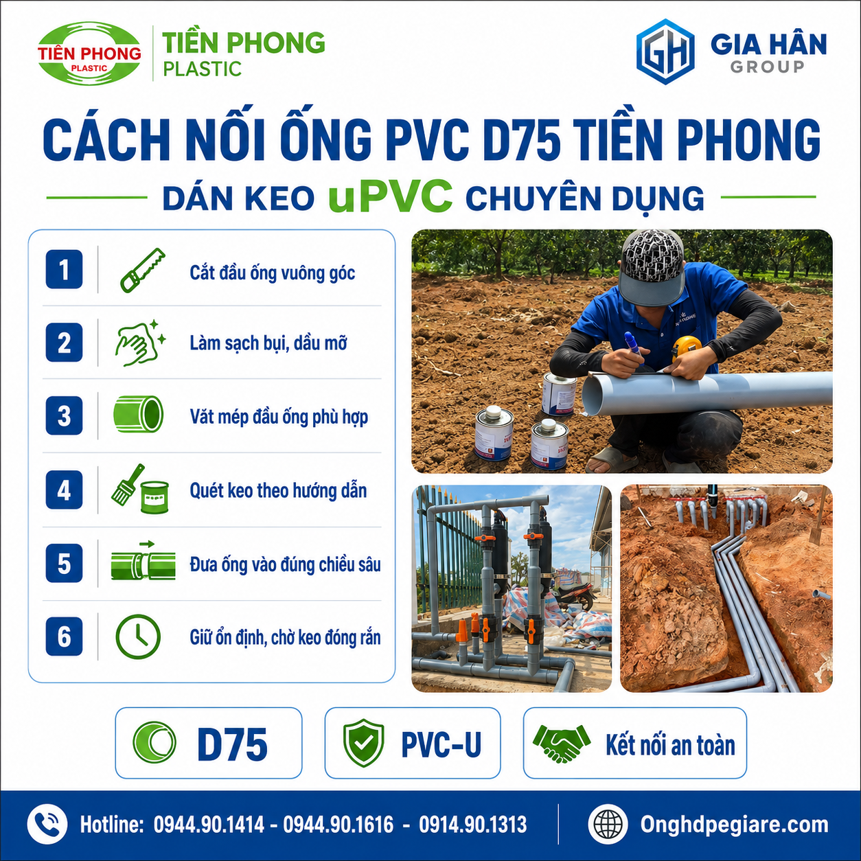 Thi Công Nối Ống PVC D75 Tiền Phong Tại Công Trình