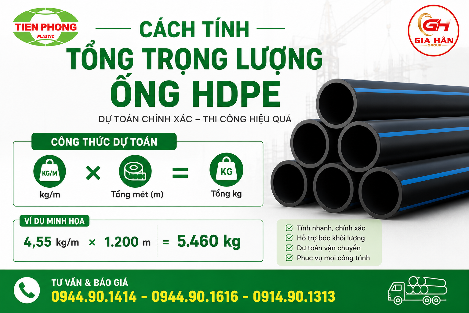 Cách tính tổng trọng lượng ống HDPE cho công trình