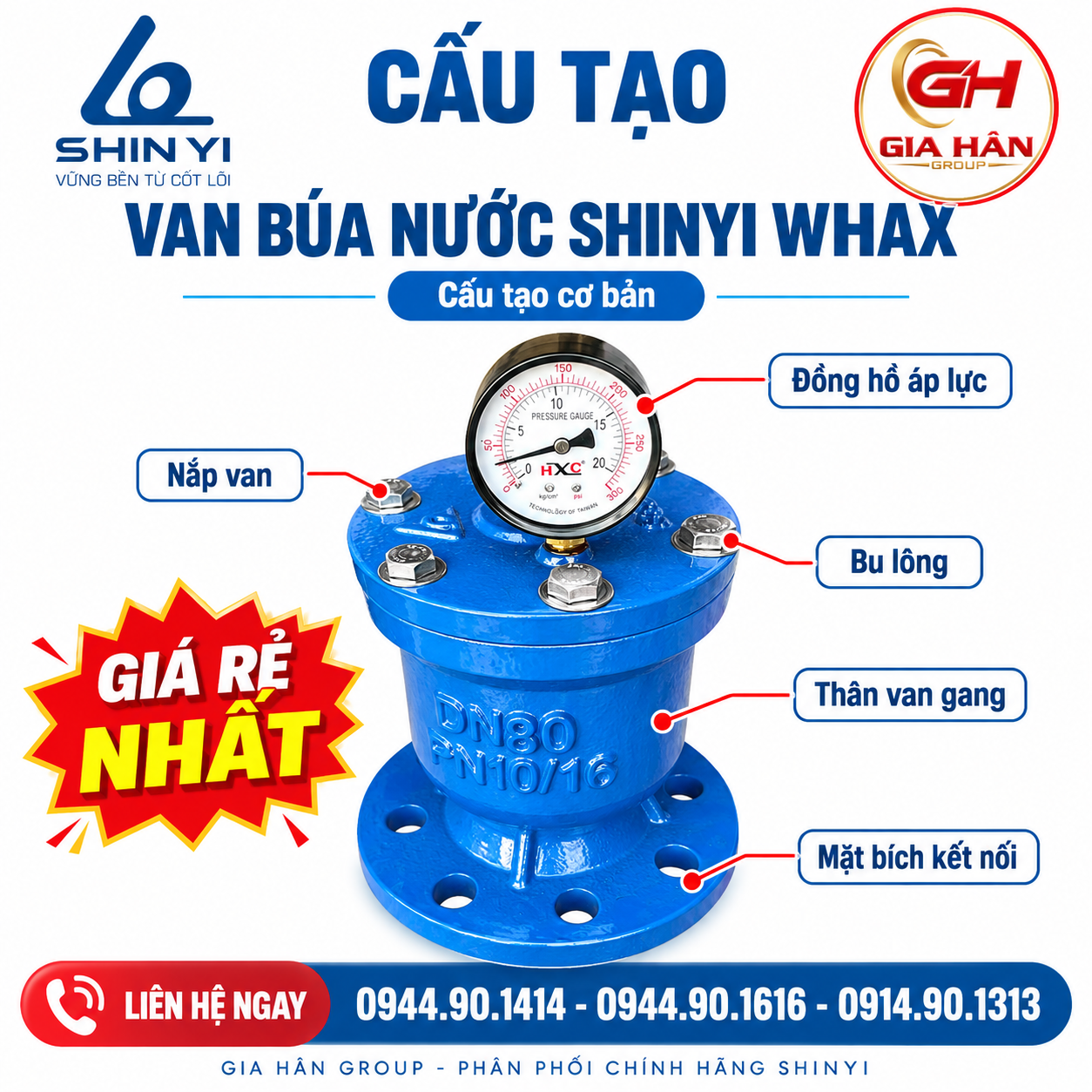 Bản vẽ cấu tạo chi tiết và nguyên lý hoạt động của van búa nước Shinyi model WHAX