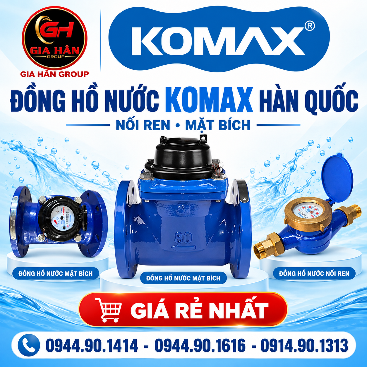 Đồng hồ nước Komax Hàn Quốc các loại nối ren và nối bích