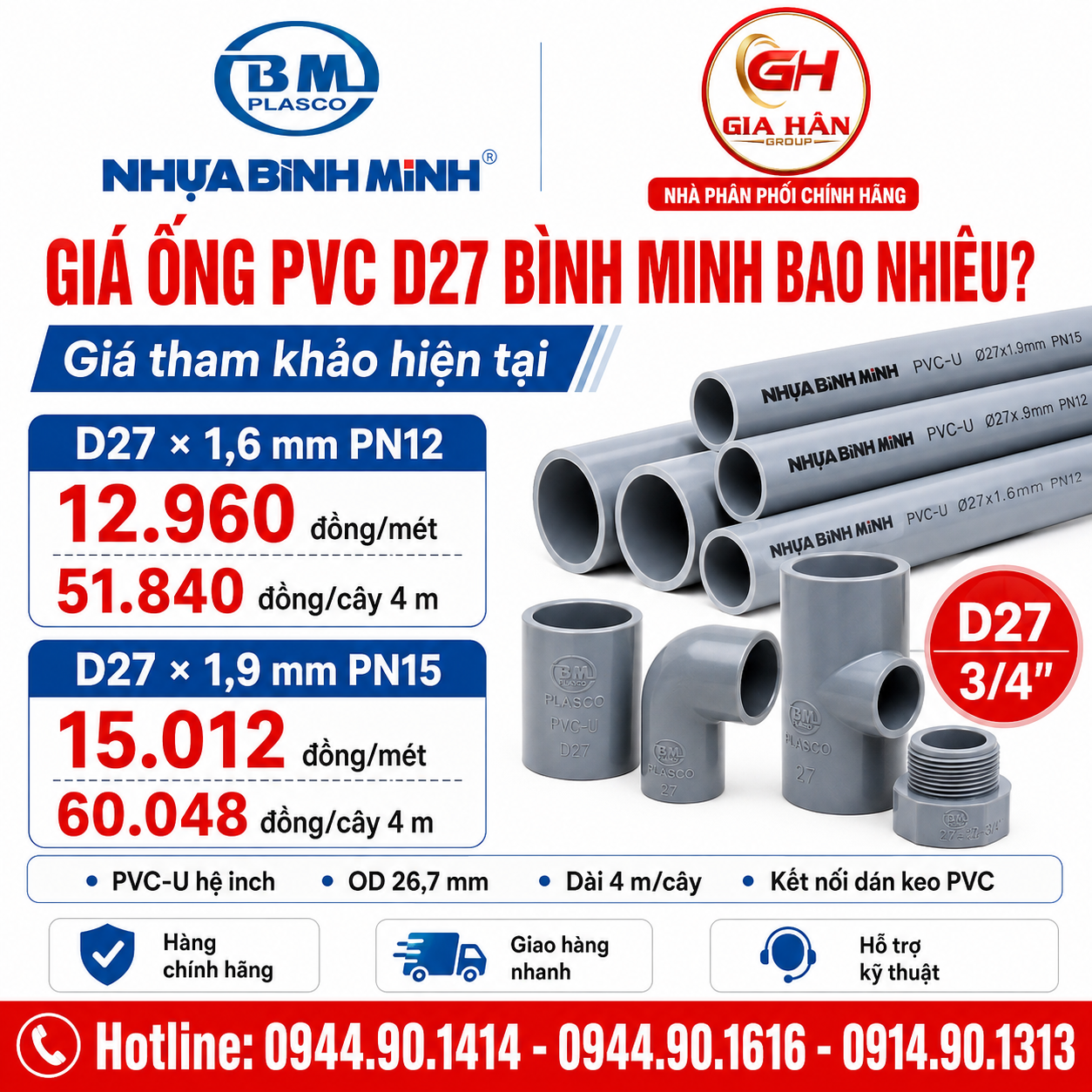 Giá Ống PVC D27 Bình Minh Bao Nhiêu