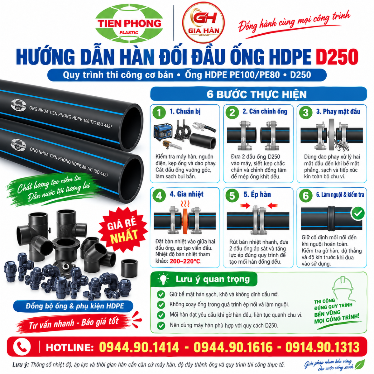 hướng dẫn hàn đối đầu ống HDPE D250