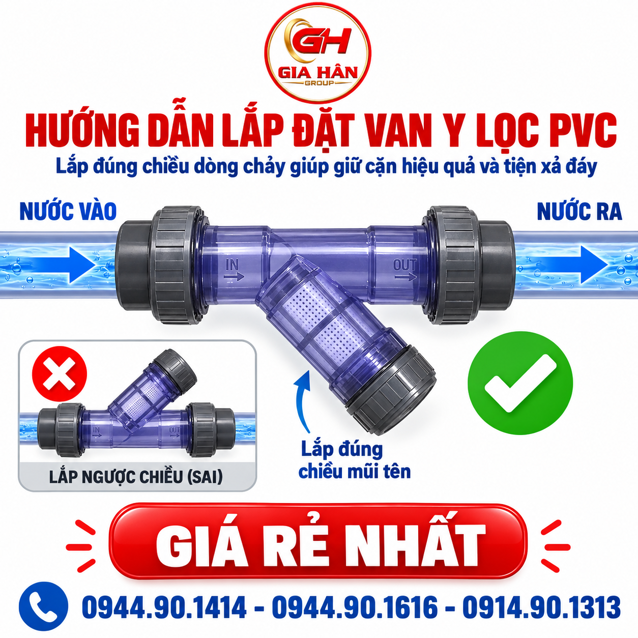 Hướng dẫn vị trí và chiều lắp đặt van Y lọc PVC đúng kỹ thuật trên đường ống dẫn nước