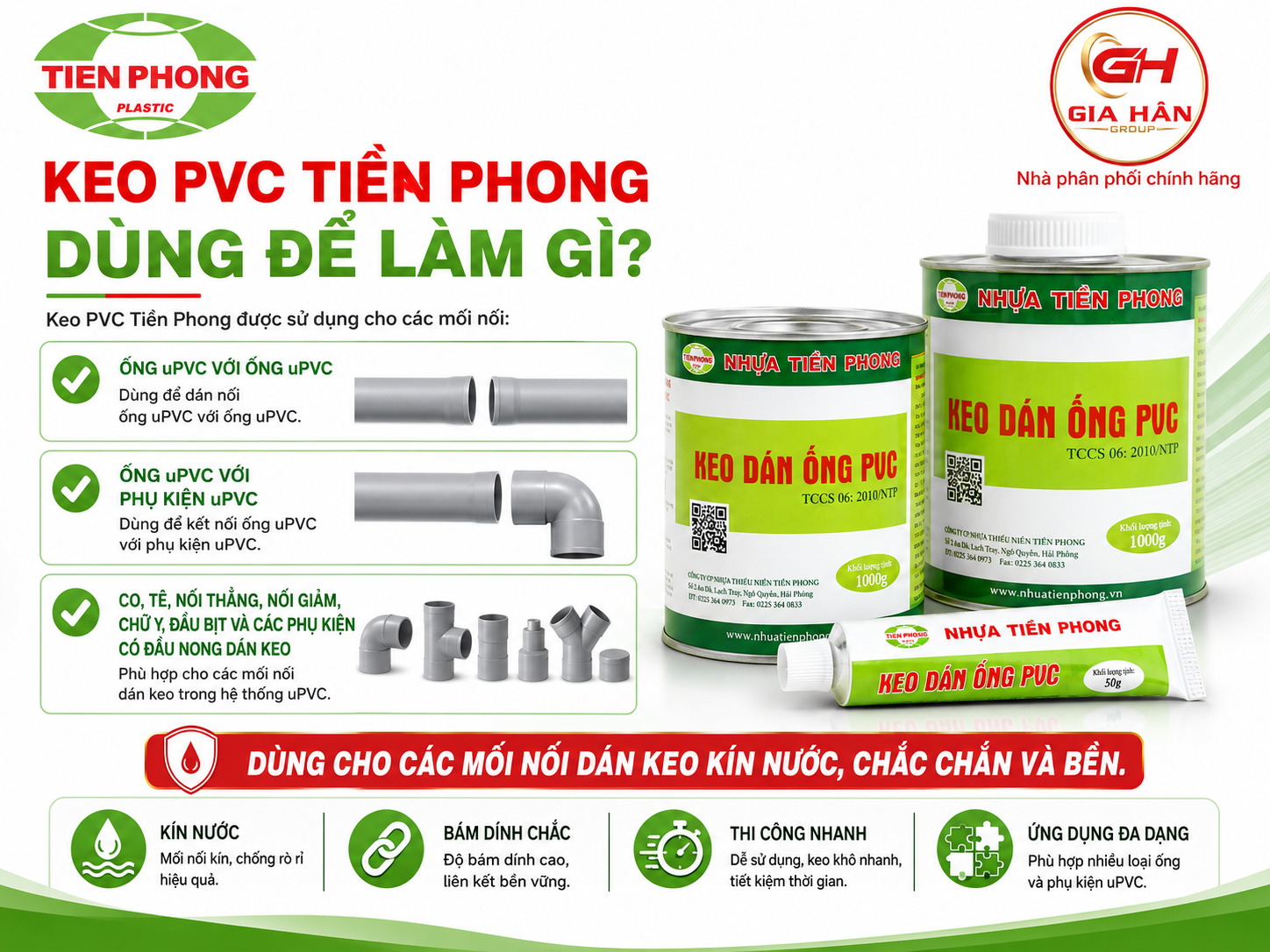 Keo dán ống nhựa uPVC Tiền Phong dùng cho ống và phụ kiện PVC