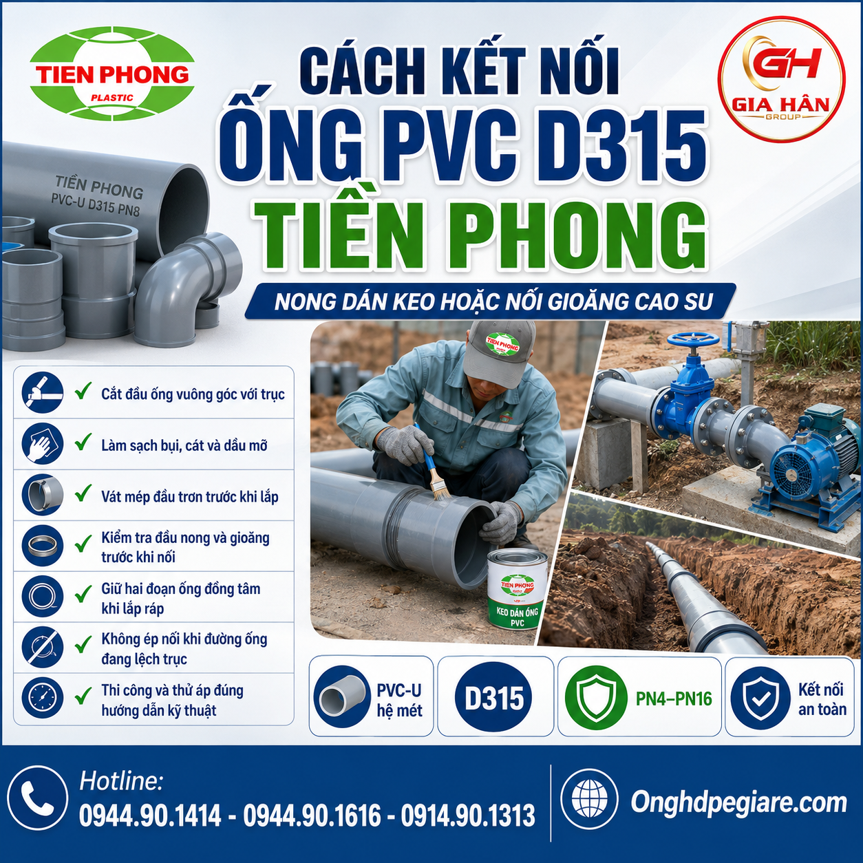 Thi Công Kết Nối Ống PVC D315 Tiền Phong Tại Công Trình
