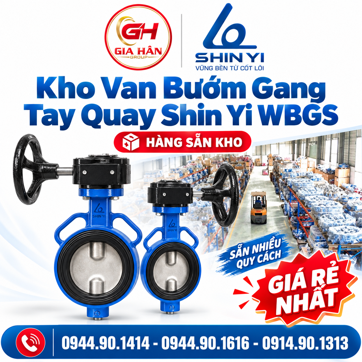 Lô hàng van bướm gang tay quay Shinyi WBGS sẵn hàng tại kho Gia Hân Group