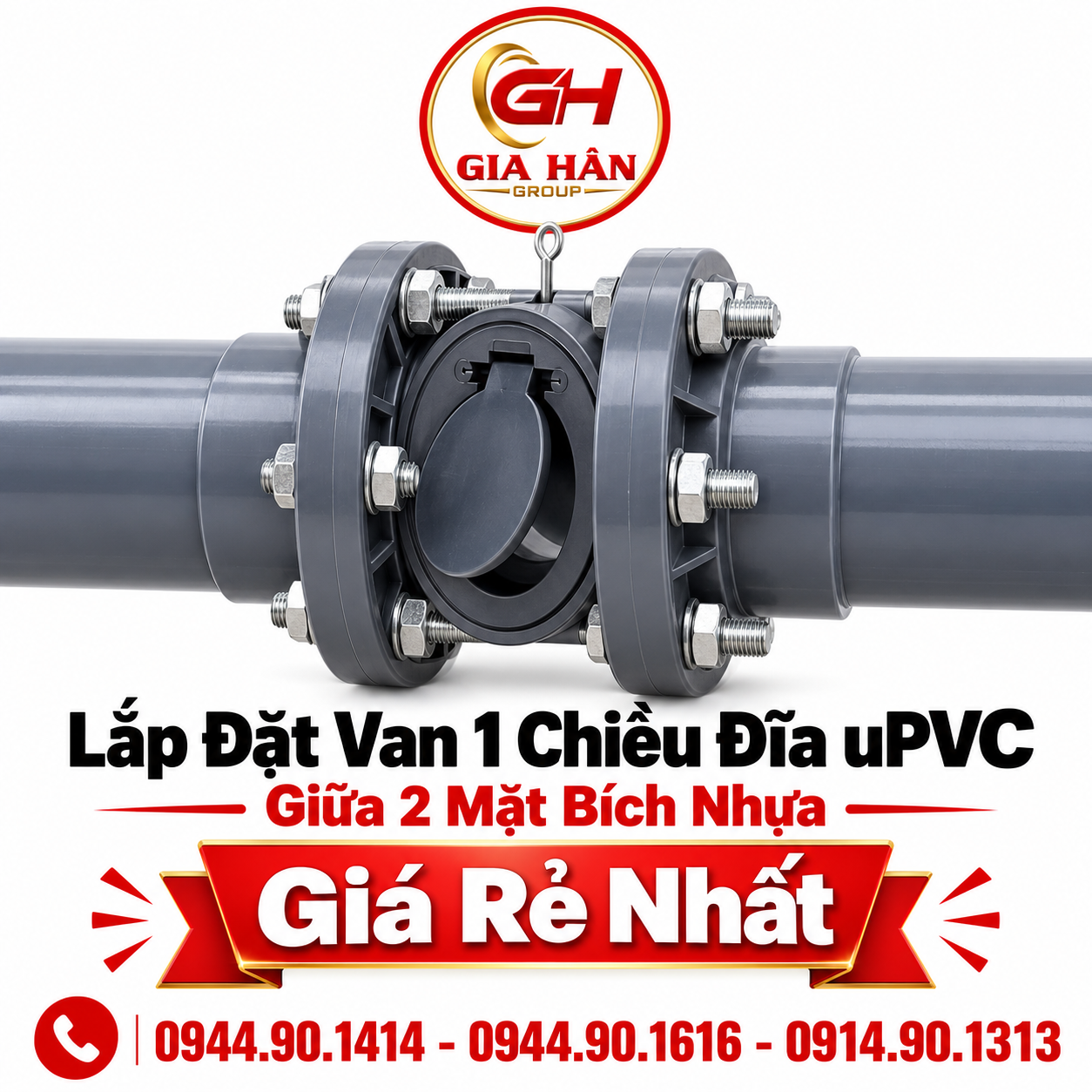 Kỹ thuật kẹp van một chiều đĩa uPVC giữa hai mặt bích nhựa trên đường ống công trình