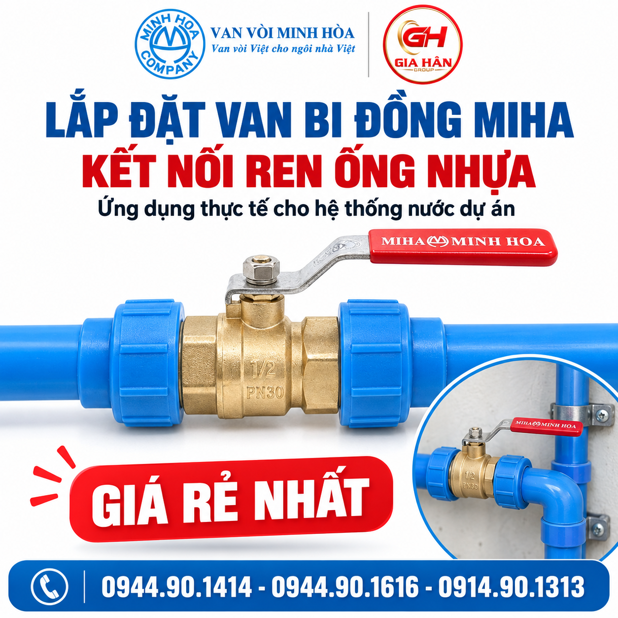 Ứng dụng thực tế lắp đặt van bi đồng tay gạt MIHA kết nối ống nước dự án