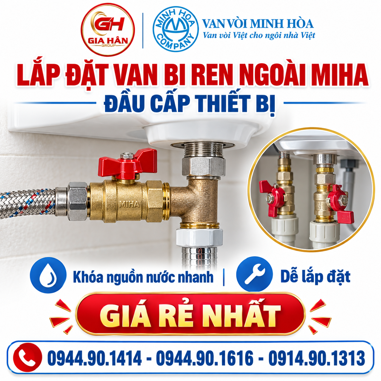 Thực tế lắp đặt van bi ren ngoài tay gạt MIHA cấp nước vào bình nóng lạnh và thiết bị vệ sinh