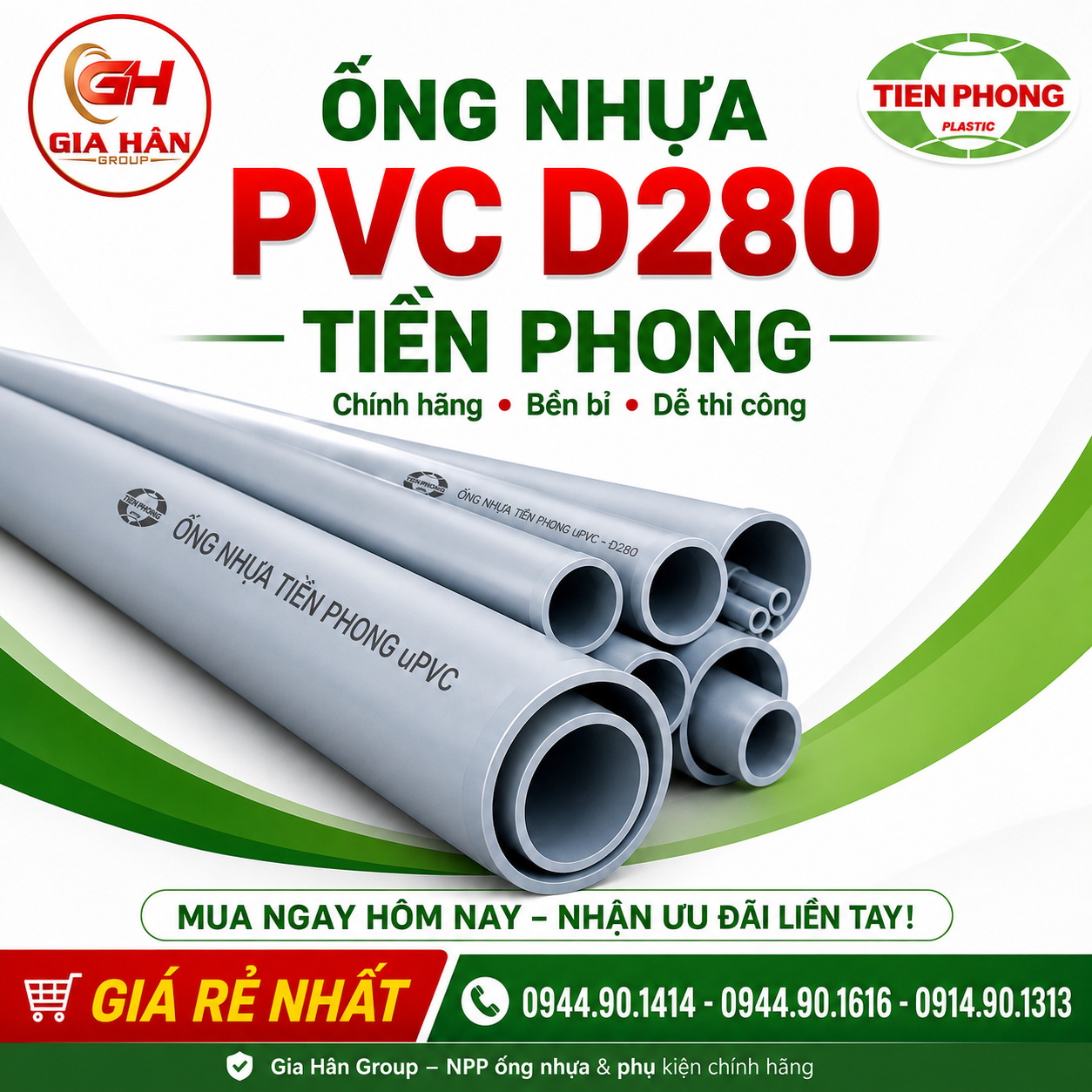 Ống Nhựa PVC D280 Tiền Phong Bảng Quy Cách, Cấp Áp Lực & Báo Giá Mới Nhất