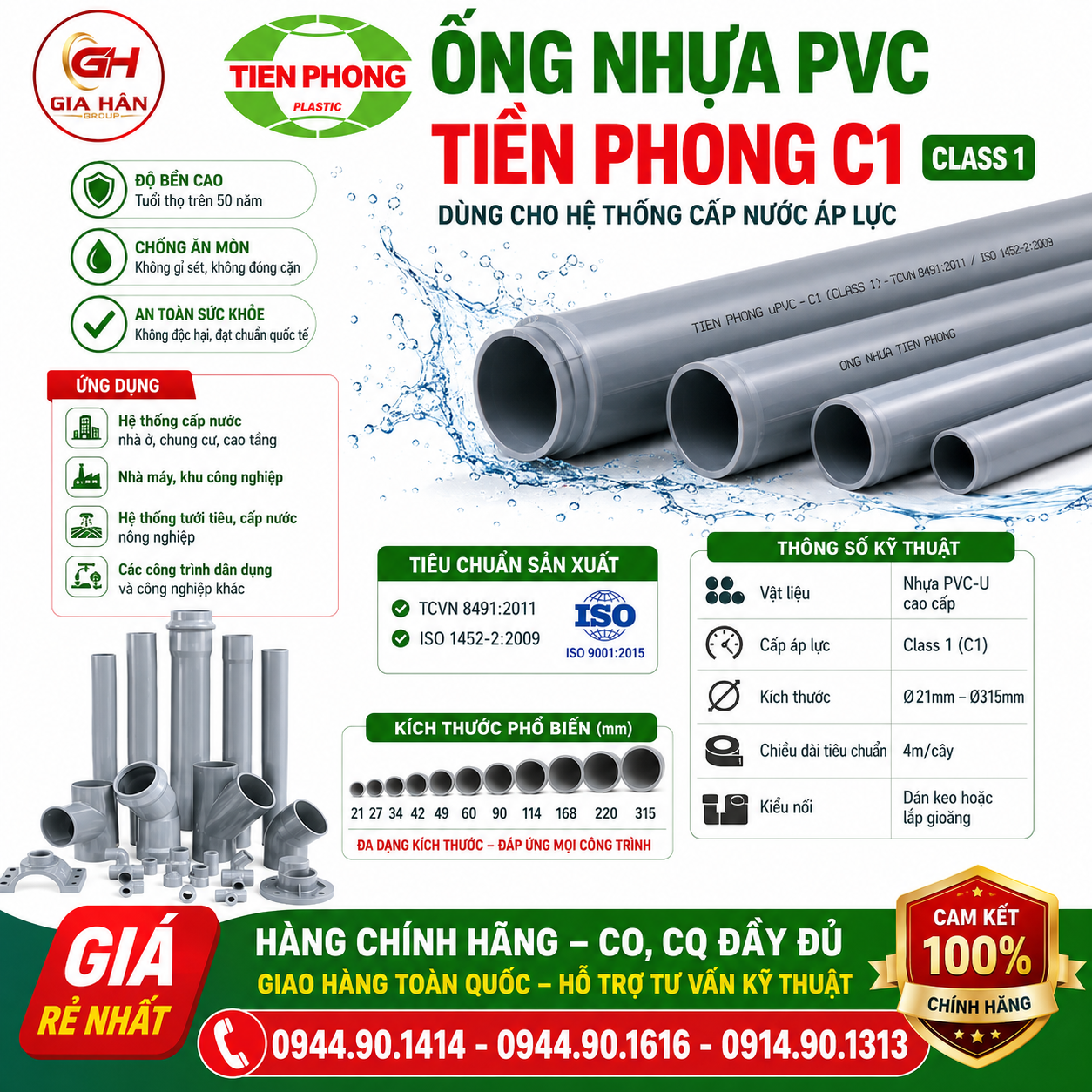 Ống Nhựa PVC Tiền Phong C1 (Class 1) – Quy Cách Kỹ Thuật, Báo Giá & Hướng Dẫn Lựa Chọn