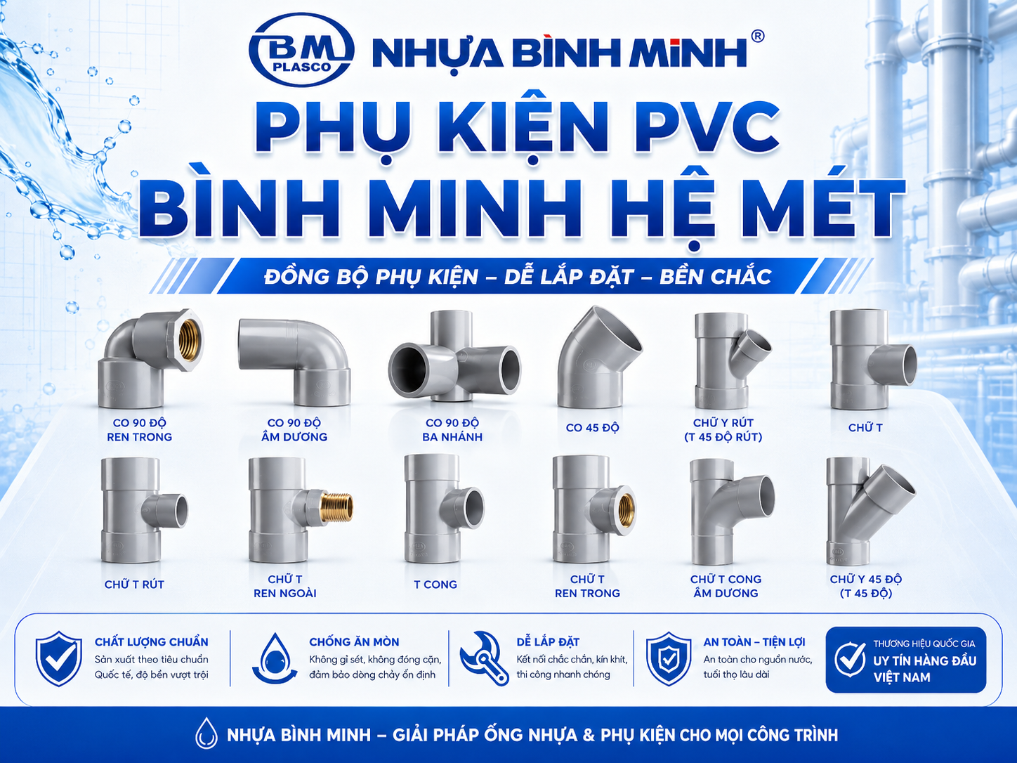 Phụ Kiện PVC Bình Minh Hệ Mét