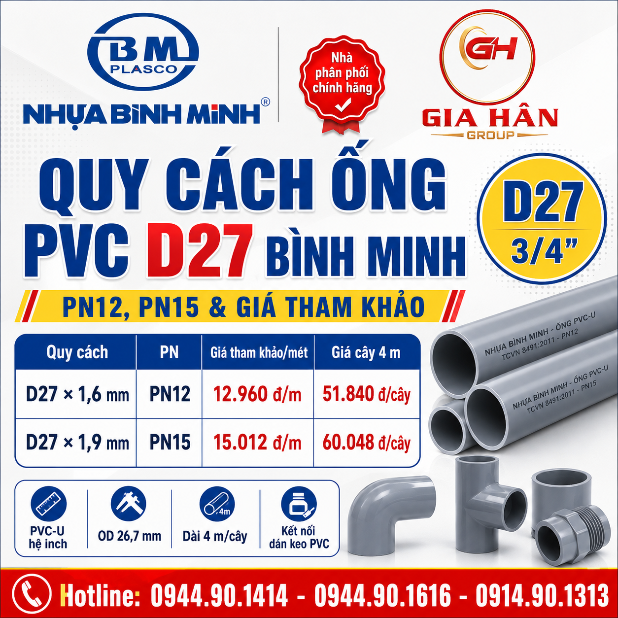 Quy Cách Ống PVC D27 Bình Minh