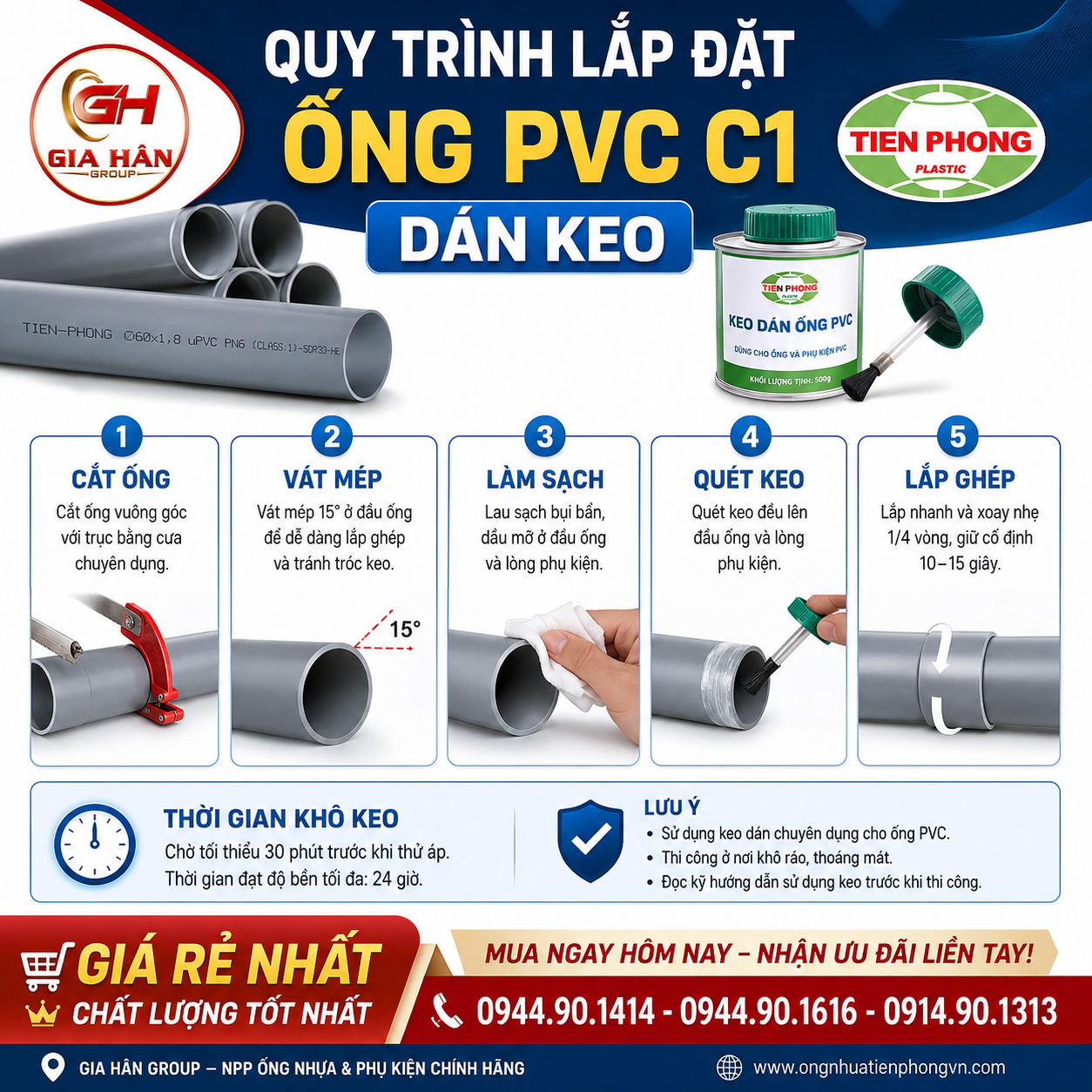 Quy Trình Lắp Đặt Ống PVC C1 Dán Keo