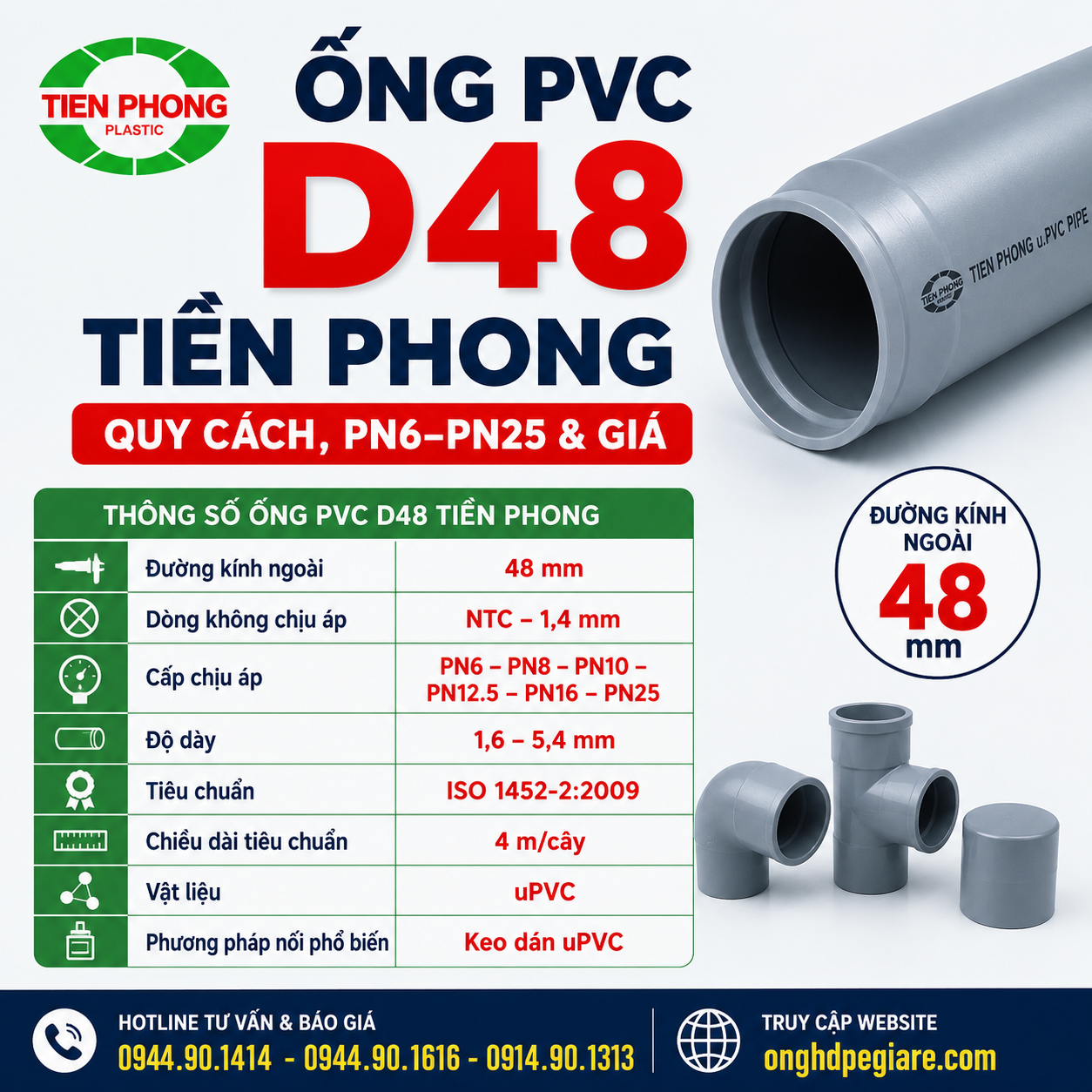 Thông Số Ống PVC D48 Tiền Phong