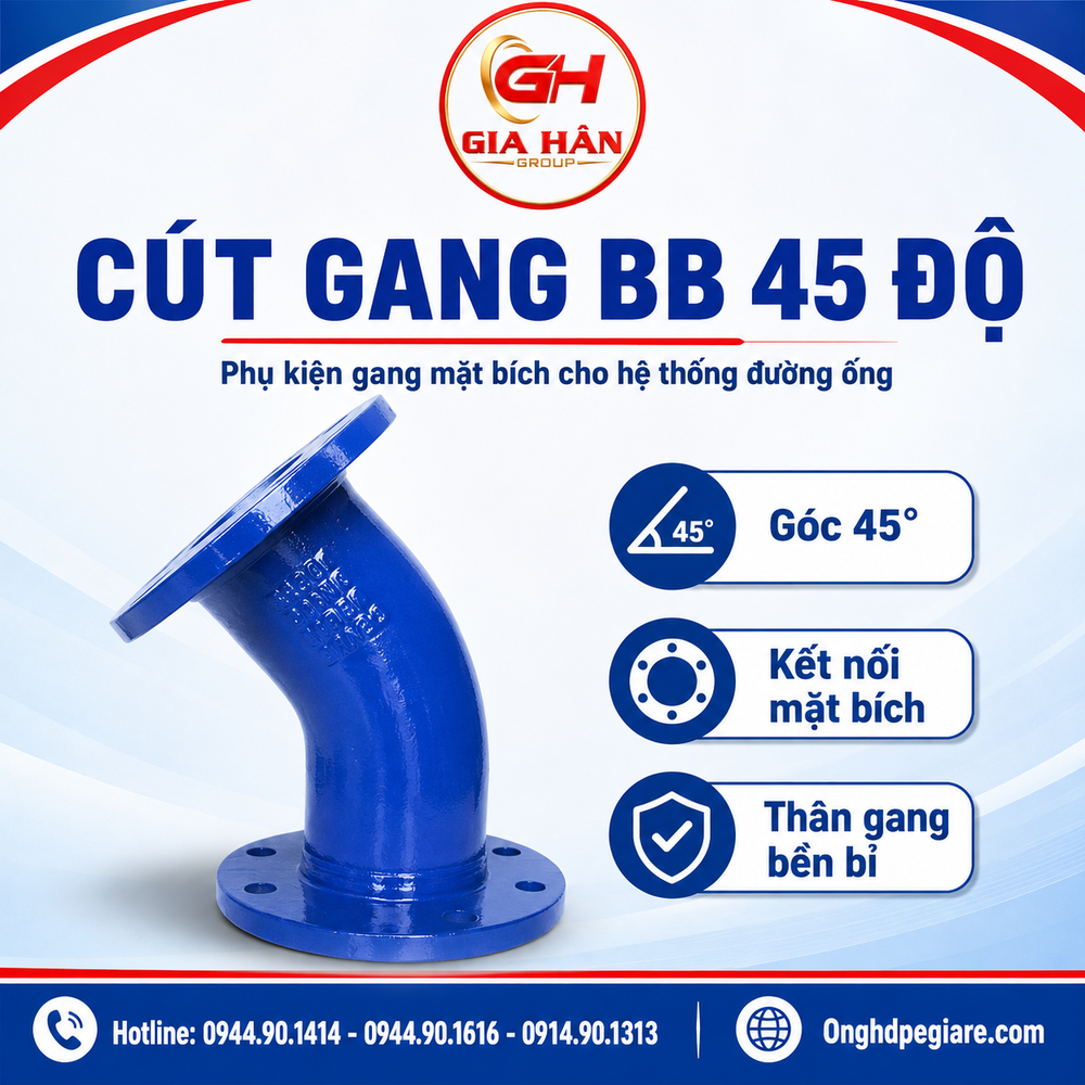 Cút Gang BB 45 Độ – Hai Đầu Mặt Bích PN10