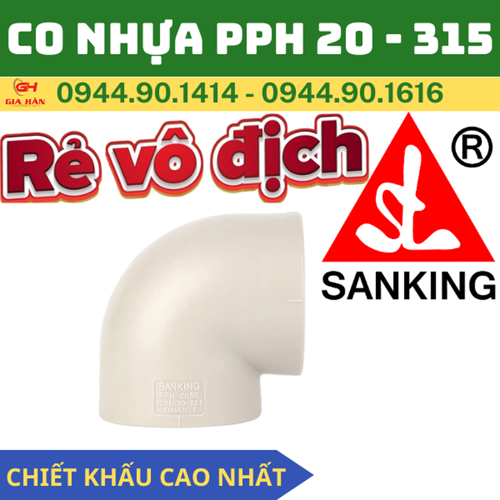 Co Nhựa PPH Sanking l Cút Góc 90 PPH