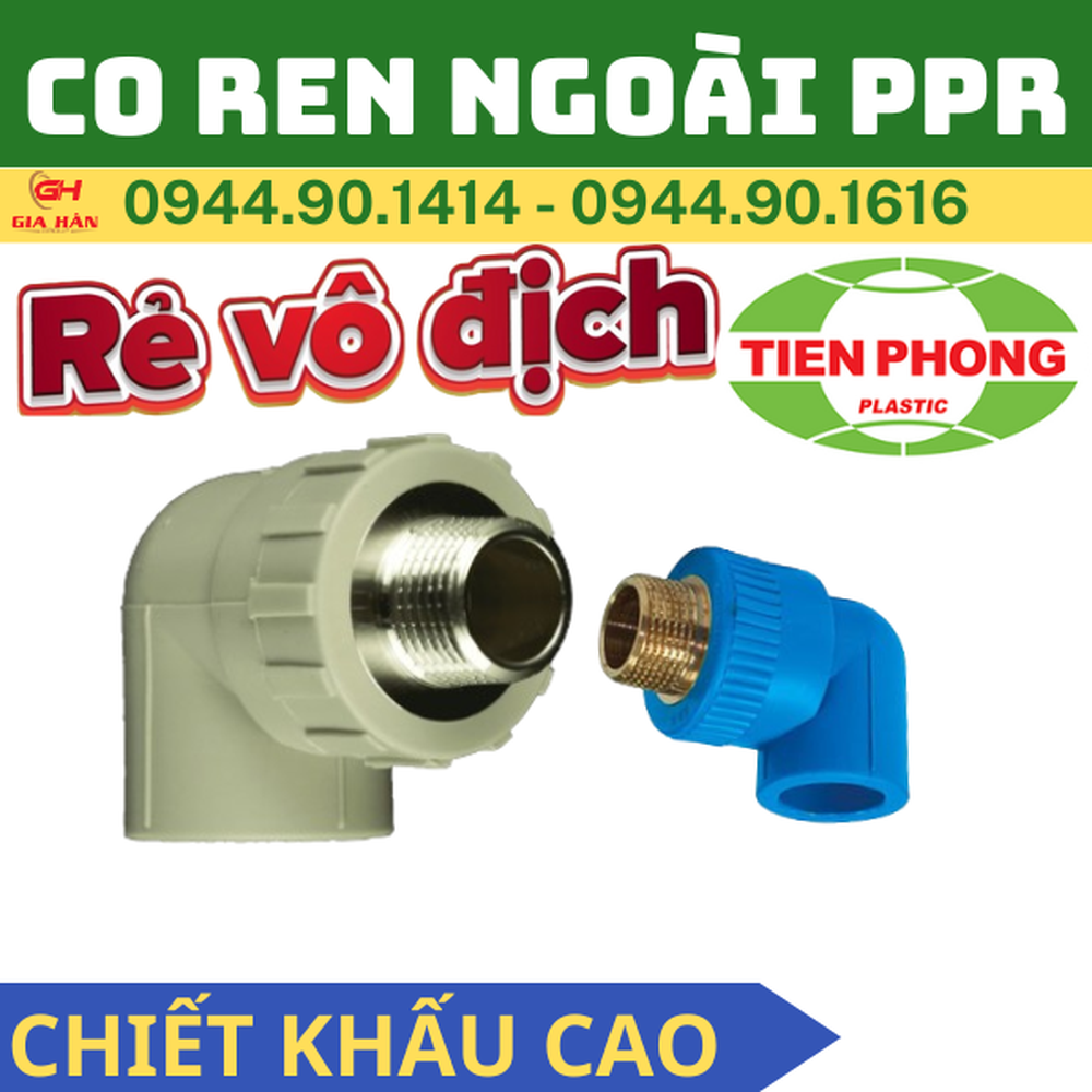 Co Ren Ngoài PPR Tiền Phong l Cút PPR Ren Ngoài l Nối Góc 90° Ren Ngoài