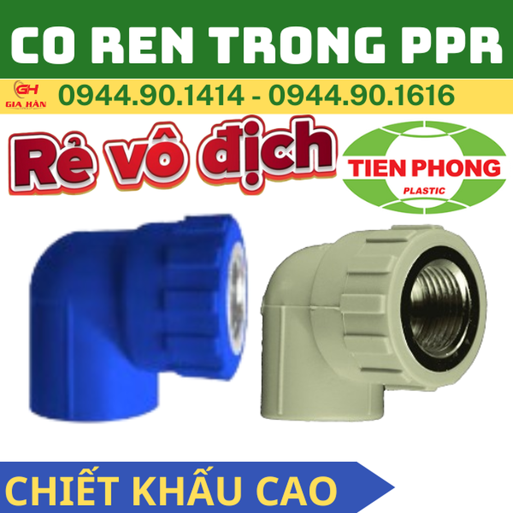 Co Ren Trong PPR Tiền Phong l Cút Ren Trong PPR l Nối Góc 90° Ren Trong