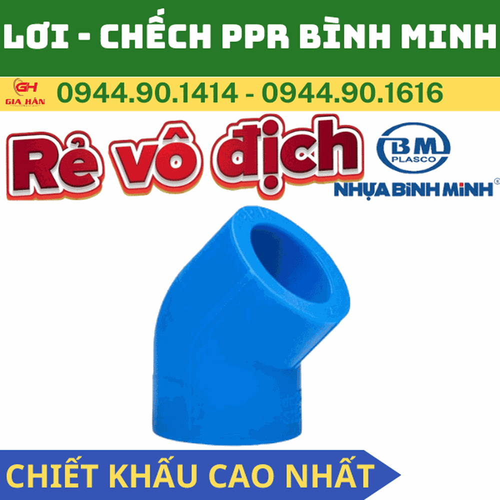 Lơi PPR Bình Minh l Cút Góc 45 PPR l Chếch PPR