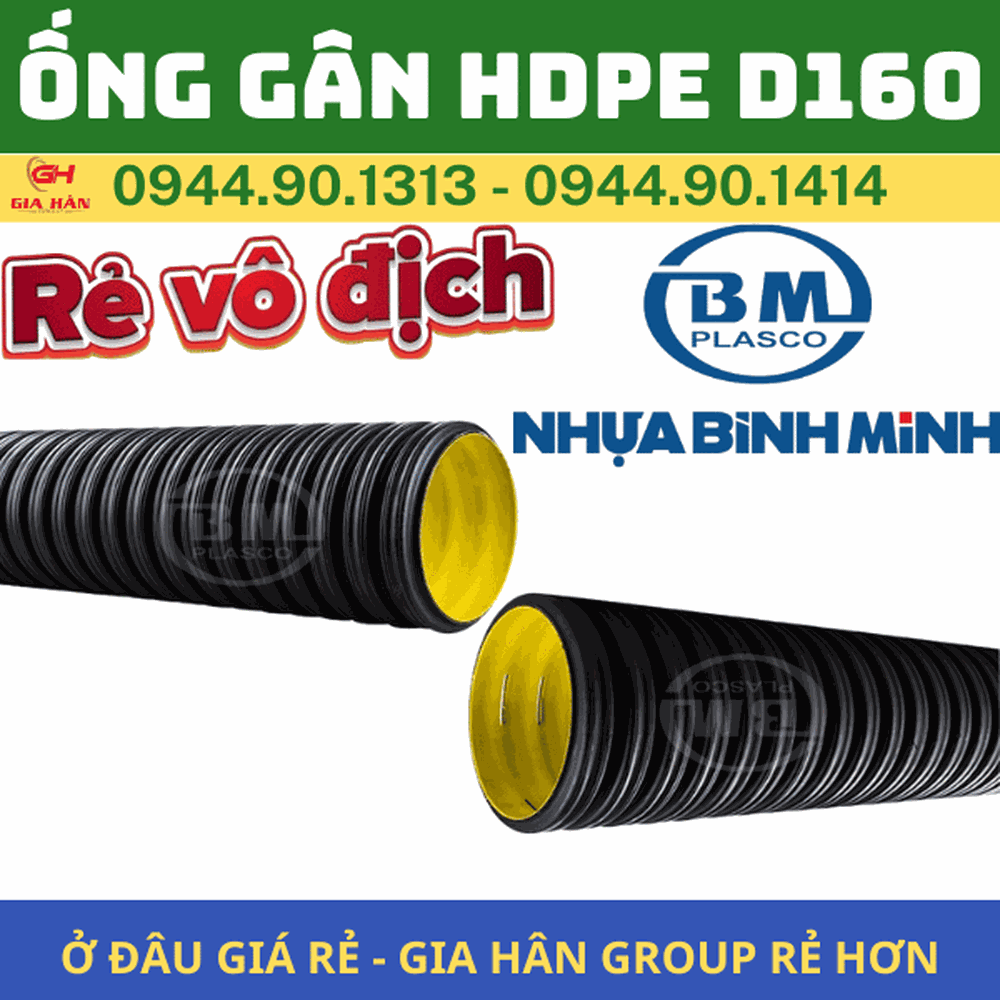 Ống Gân HDPE D160 Bình Minh l Ống Xoắn HDPE D160
