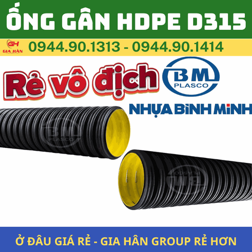 Ống Gân HDPE D315 Bình Minh l Ống Xoắn HDPE D315