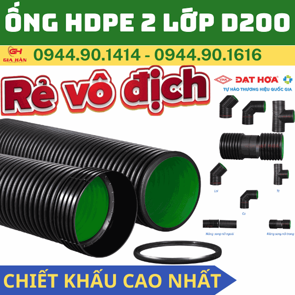 Ống HDPE 2 Lớp D200 l Nhựa Đạt Hòa l Ống Cống Thoát Nước Thải