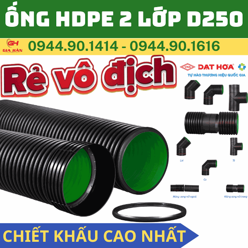 Ống HDPE 2 Lớp D250 l Nhựa Đạt Hòa l Ống Cống Thoát Nước Thải