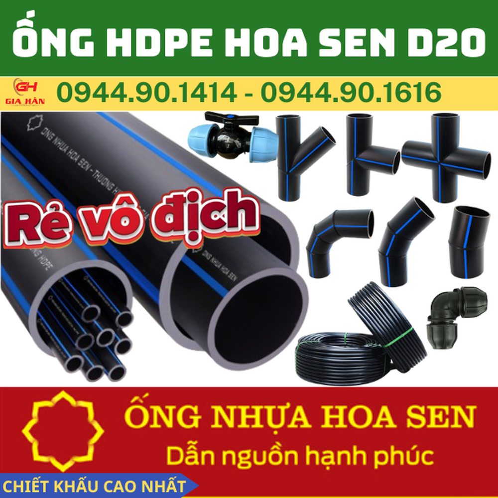 Ống HDPE D20 Hoa Sen l Ống Nhựa Đen Phi 20