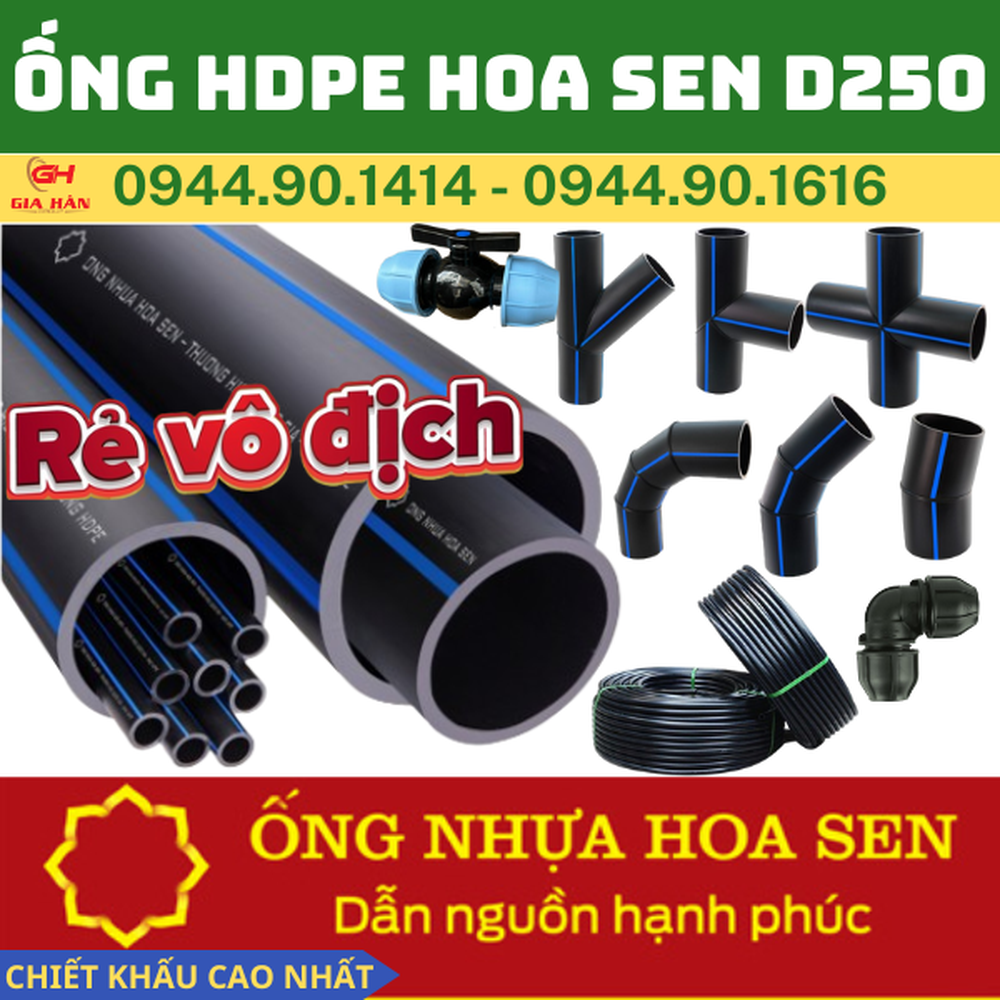 Ống HDPE D250 Hoa Sen l Ống Nhựa Đen Phi 250