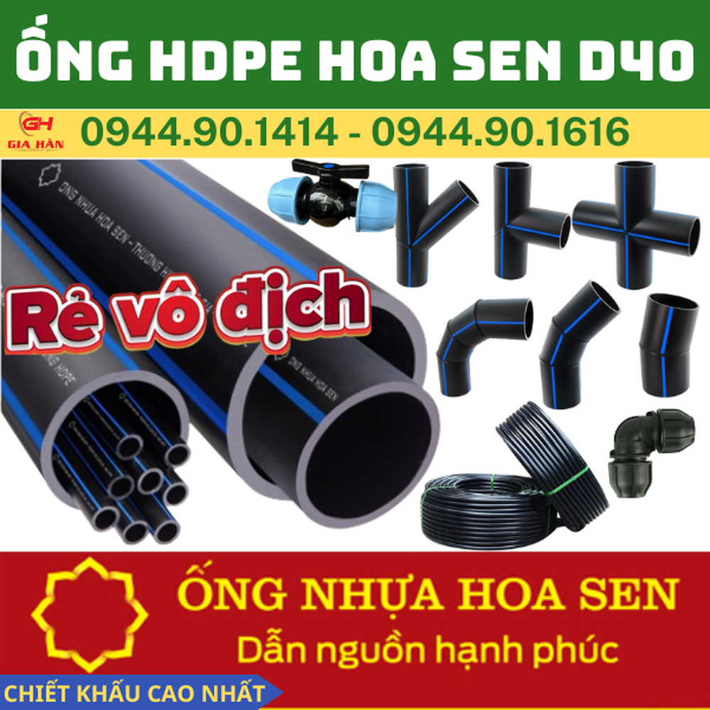 Ống HDPE D40 Hoa Sen l Ống Nhựa Đen Phi 40