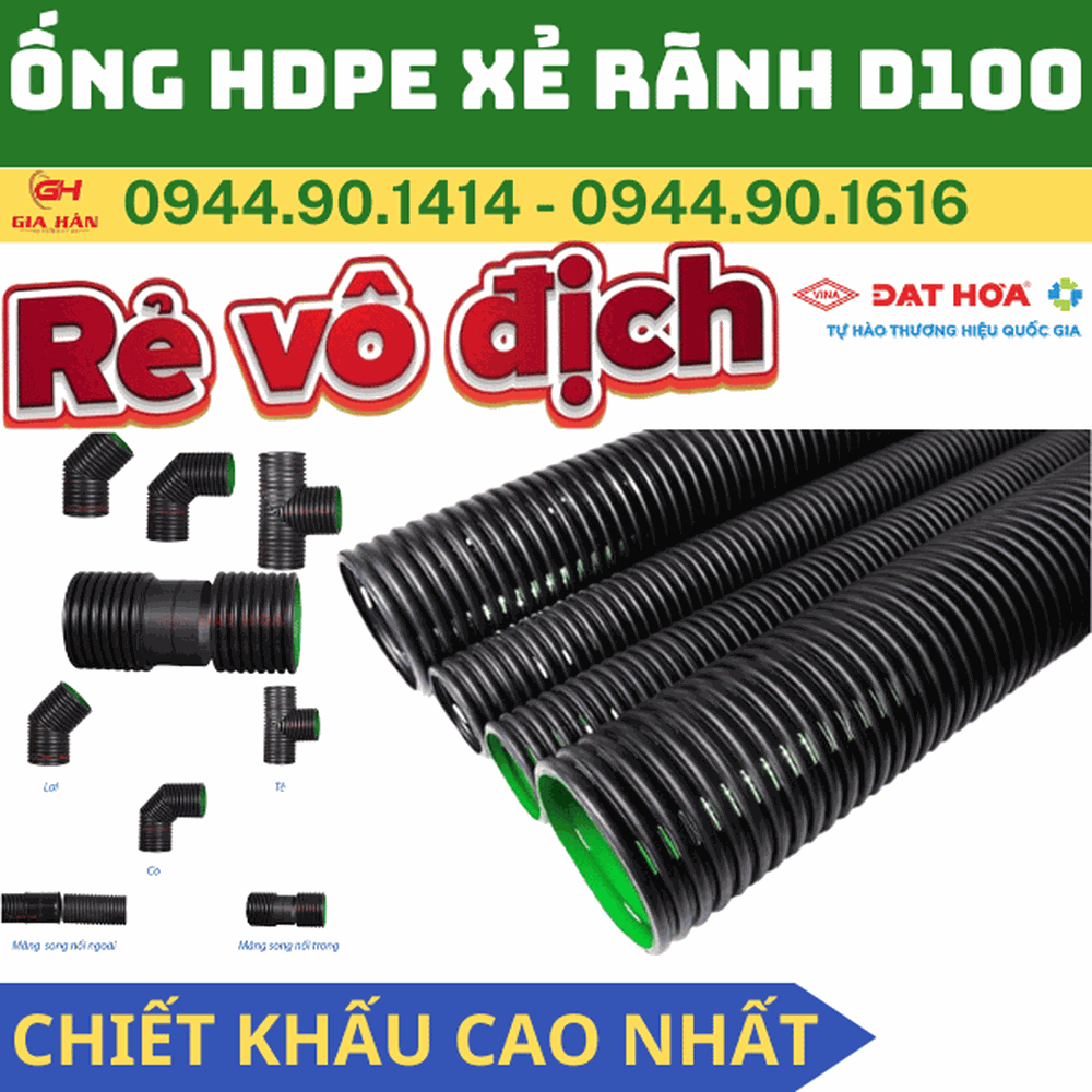 Ống Gân HDPE Xẻ Rãnh D100 l Nhựa Đạt Hòa l Giá Rẻ Nhất