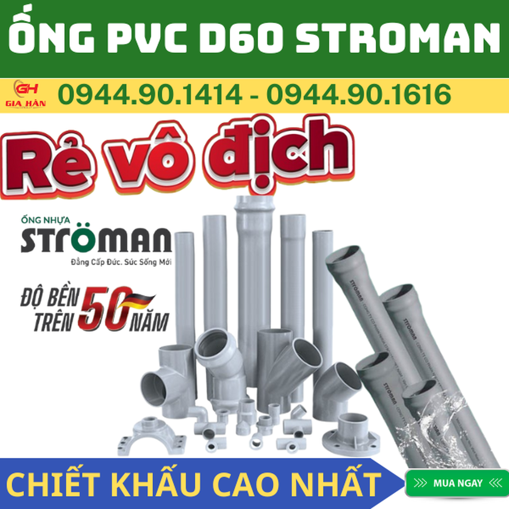 Ống PVC D60 Stroman l Hệ Inch