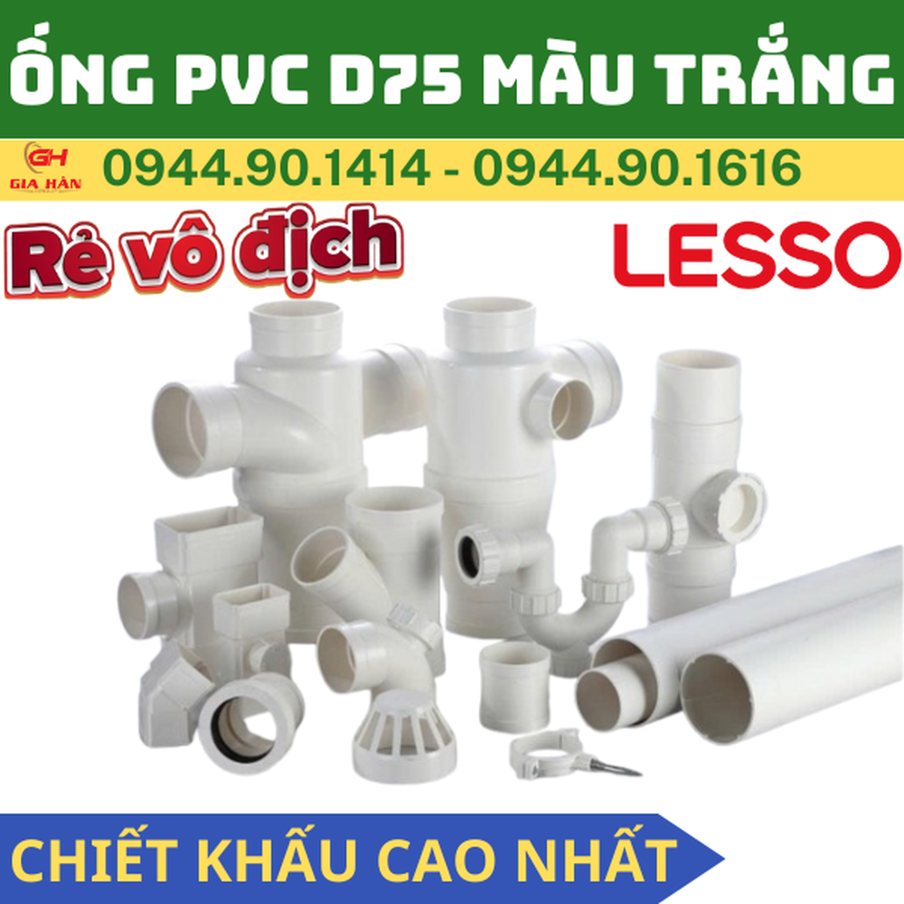 Ống PVC Thoát Nước Màu Trắng D75 - Nhựa Lesso