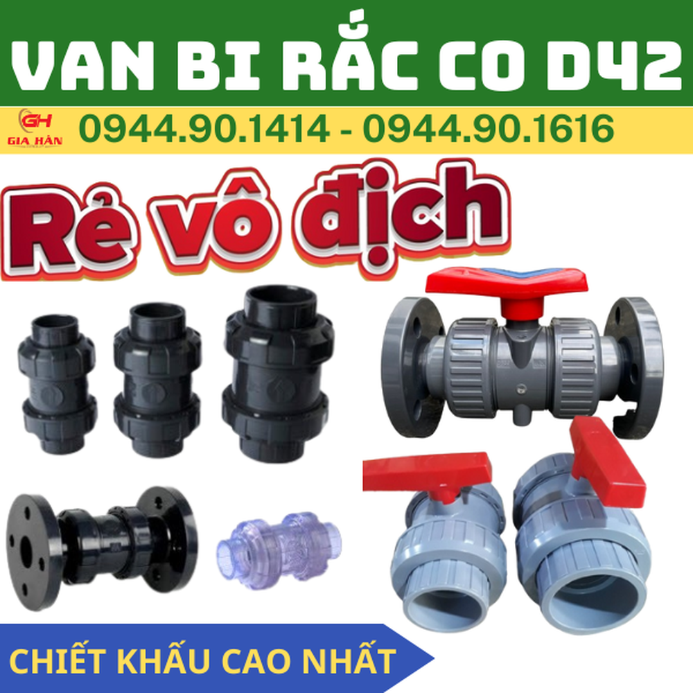 Van Bi Rắc Co PVC D42 l Van 2 Đầu Rắc Co PVC