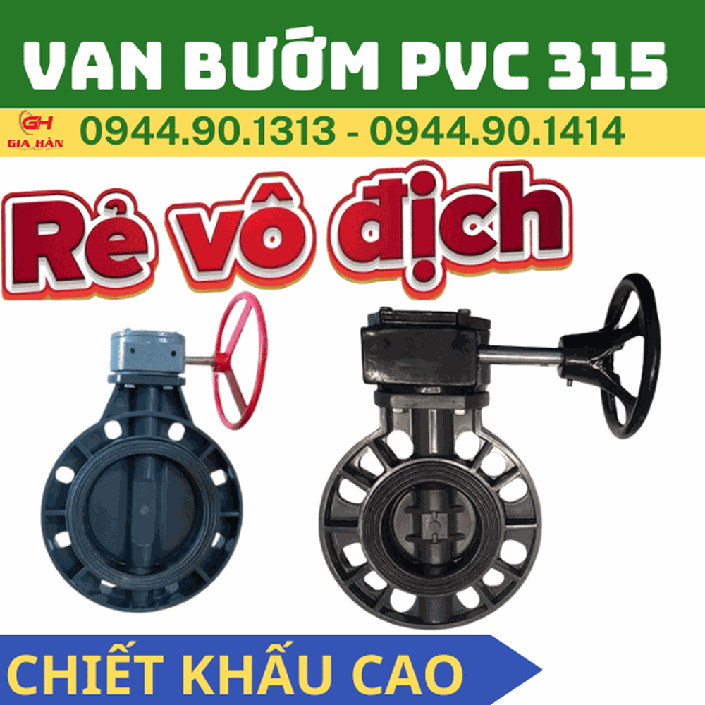 Van Bướm Nhựa PVC 315 Tay Quay l Van Công Nghiệp PVC