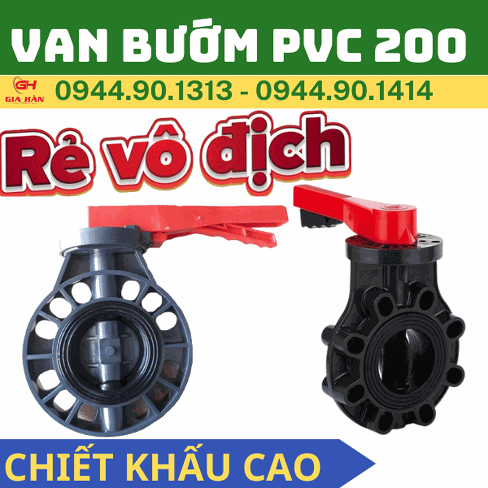Van Bướm Nhựa PVC 200 Tay Gạt l Van Công Nghiệp PVC