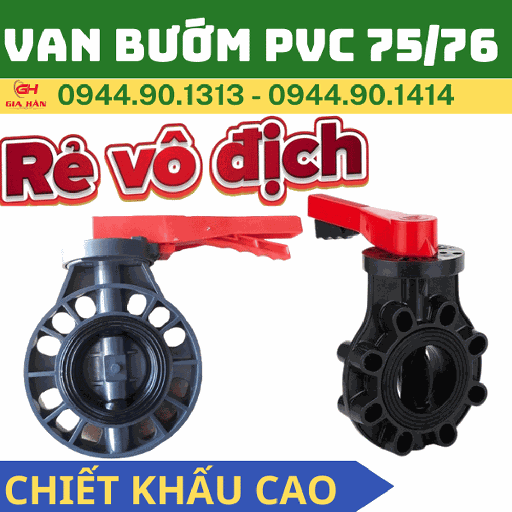 Van Bướm Nhựa PVC 75/76 Tay Gạt l Van Công Nghiệp PVC